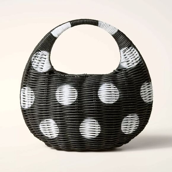 Kate Spade x Target Polka Dot Wicker Crescent Bag Black/White - Picture 2 of 5
